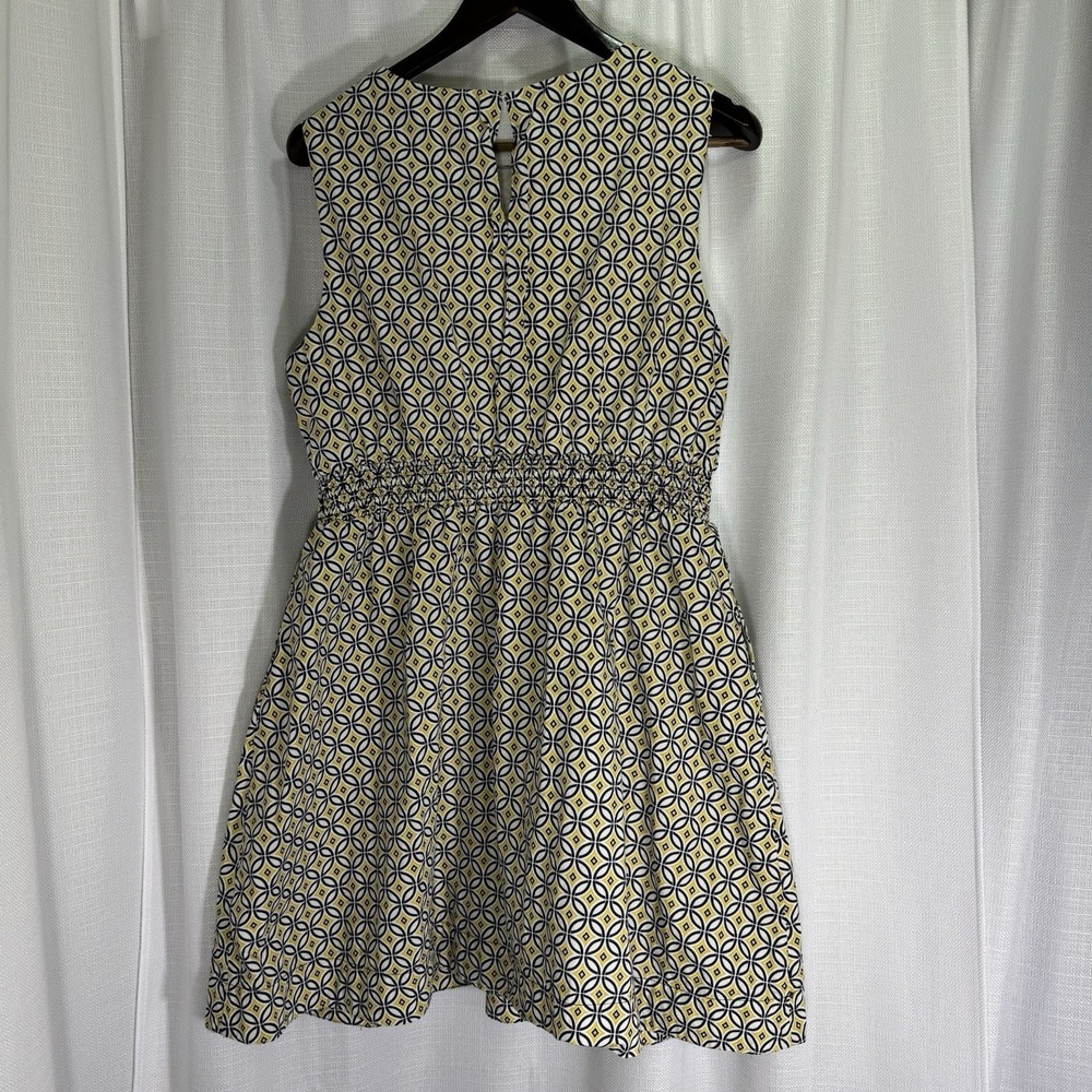 Boden Womens 14R Smocked Waist Fit Flare Cotton Dress Yellow Navy Trance Preppy - Picture 4 of 14